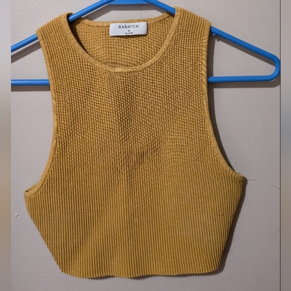 Babaton Mustard Yellow Ribbed Crop Tank Top